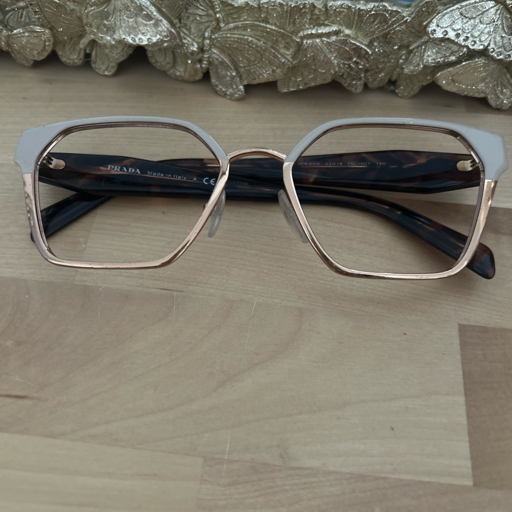 Prada Women's Rose Gold and Black Geometric Glasses